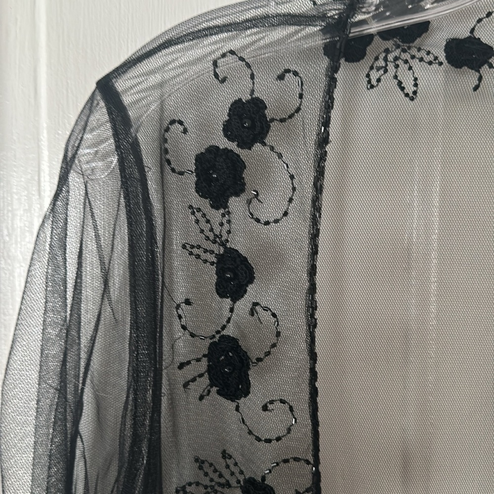 Vintage Y2K Sheer Black Beaded Rosette Bed Jacket Medium NWT - Picture 2 of 8